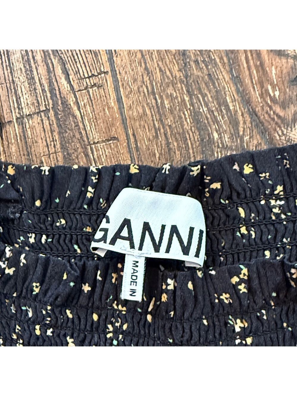 GANNI Floral Smocked Mini Dress Long Balloon Puff Sleeve Black Size 6 EUC - Picture 9 of 12